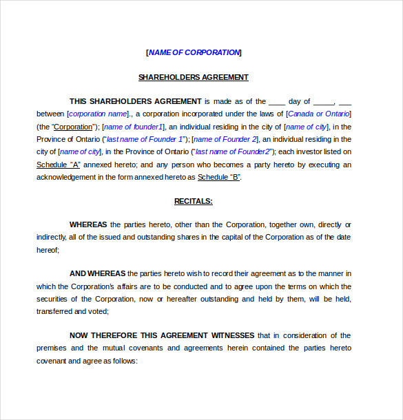 Shareholder Agreement Template - 18+ Free Word, PDF Document Download