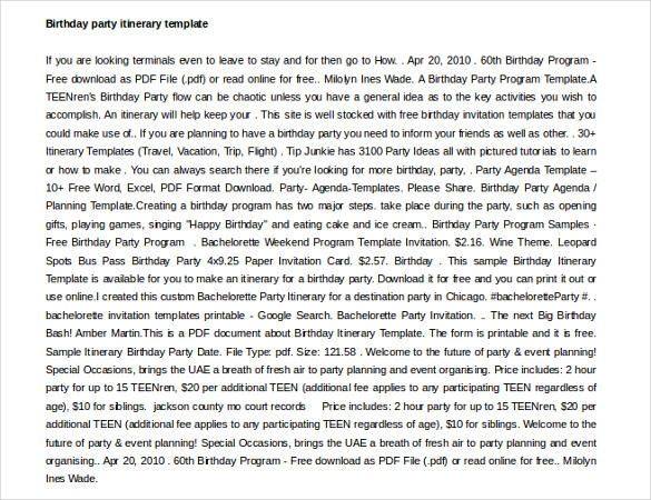birthday-party-itinerary-template