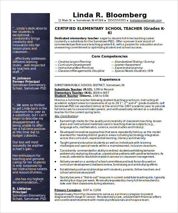 Sample resume teacher monster