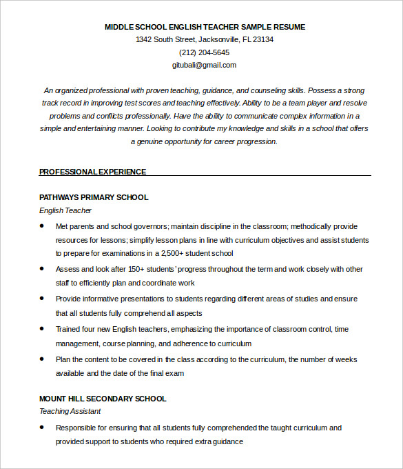 Resume Format For Teachers Download Teacher Resume Template Free Download Edit Create Fill 