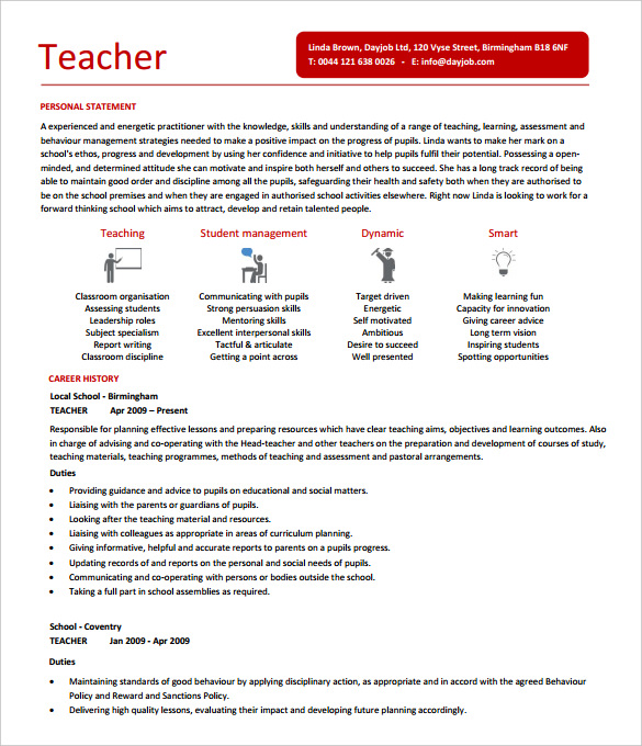 Resume in international standard in teaching profession