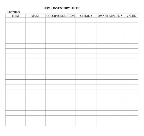 simplae home inventory list template pdf downlaod
