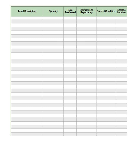 home contents inventory list template excel