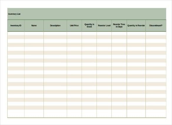 free excel format inventory list template