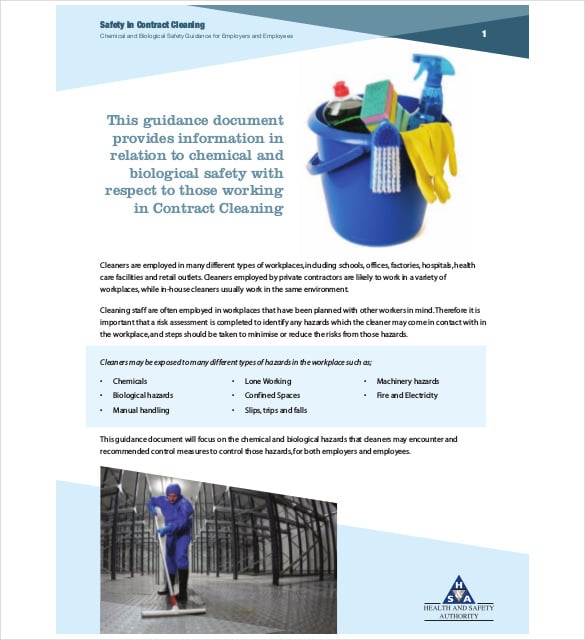 safety in contract cleaning free pdf download template