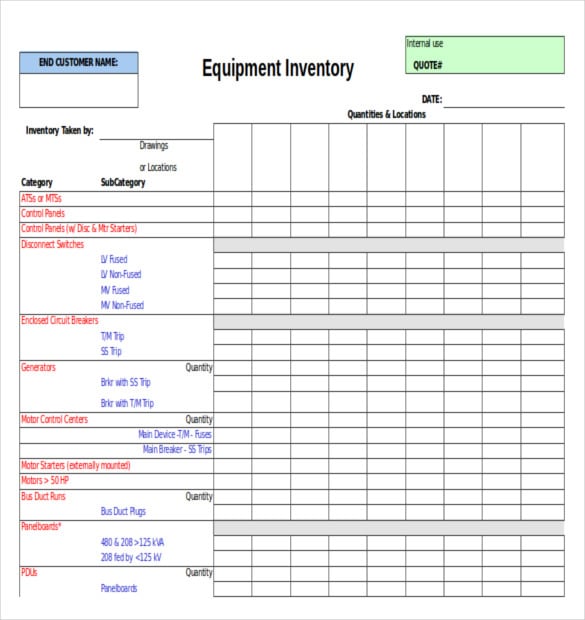 site equipment inventory list template download