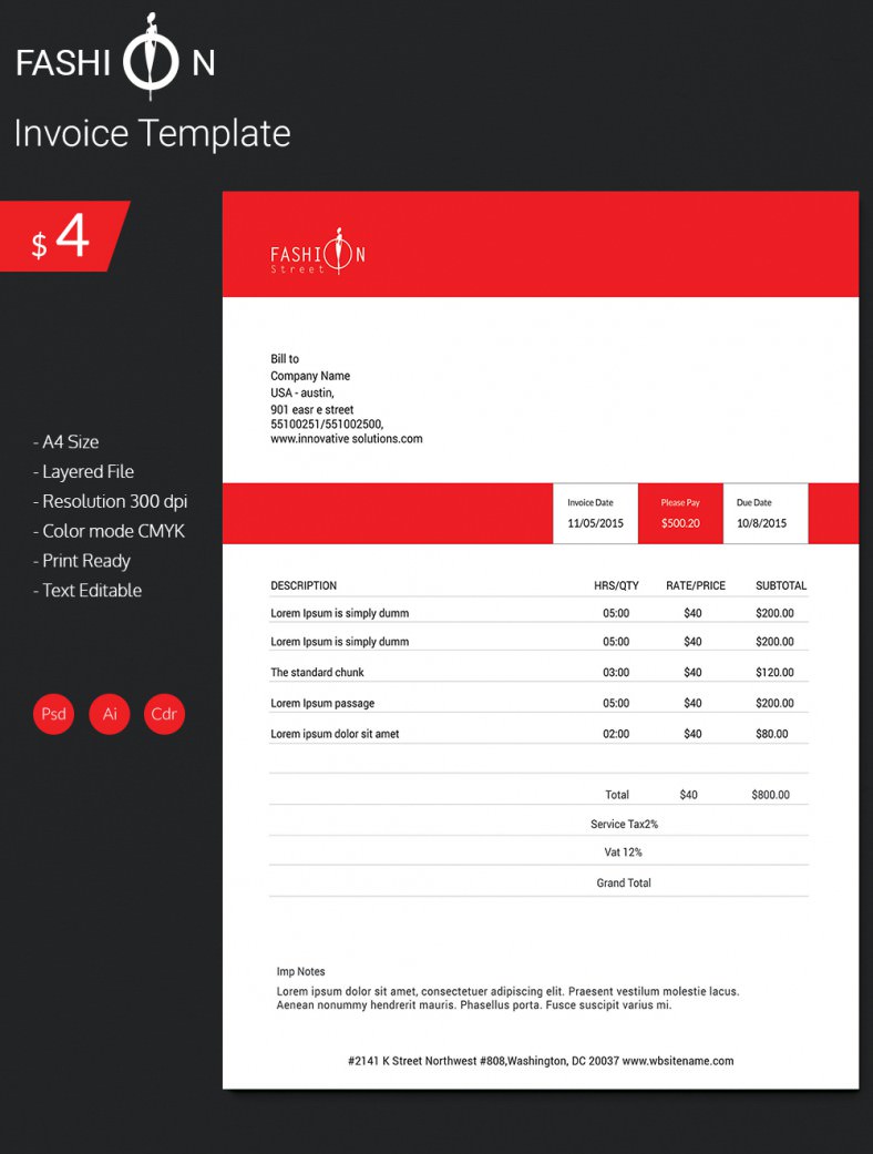 editable fashion a4 invoice template free premium templates