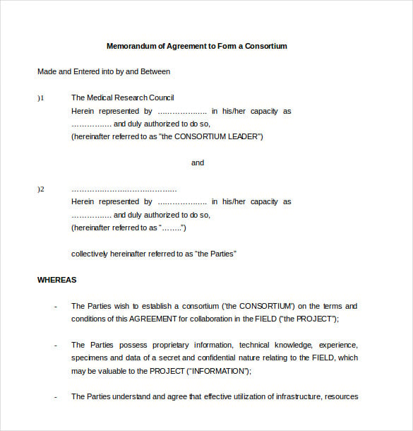 memorandum of agreement to form a consortium