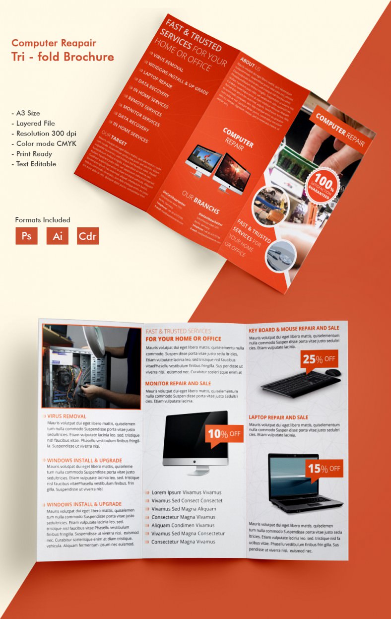 Beautiful Computer Repair A22 Tri Fold Brochure Template  Free With Computer Repair Flyer Template Word