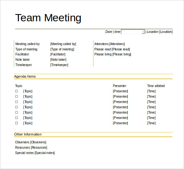 download team meeting agenda template printable