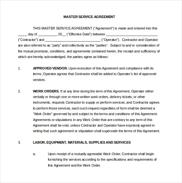 master service contract agreement template