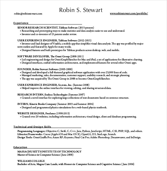 One page resume