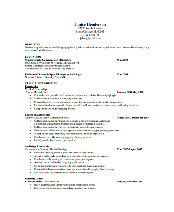 speech therapist resume