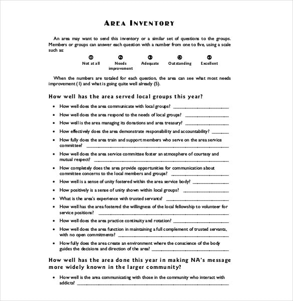 area inventory list template