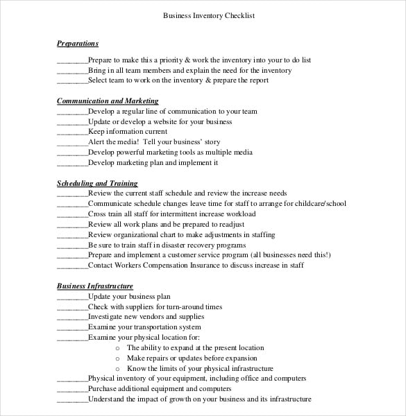 business inventory list pdf