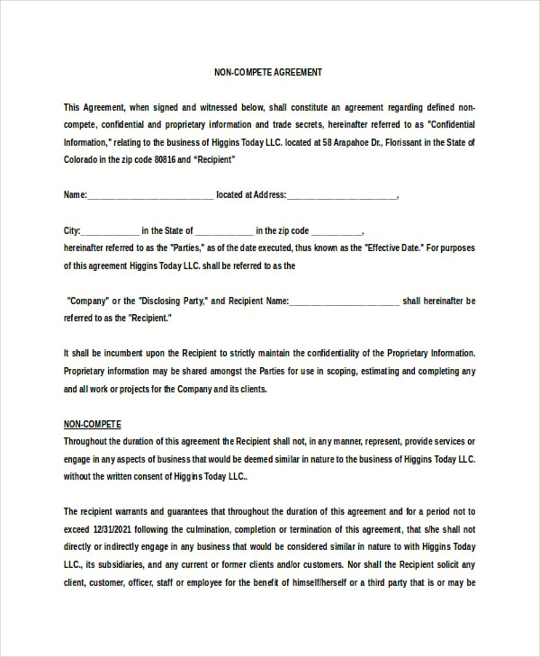 10  Vendor Non Compete Agreement Template Free Sample Example