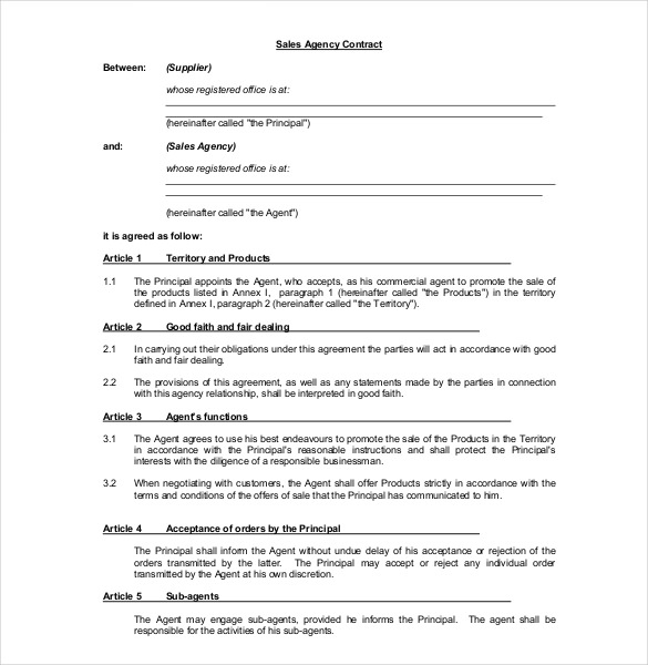 sales agency commission contract template