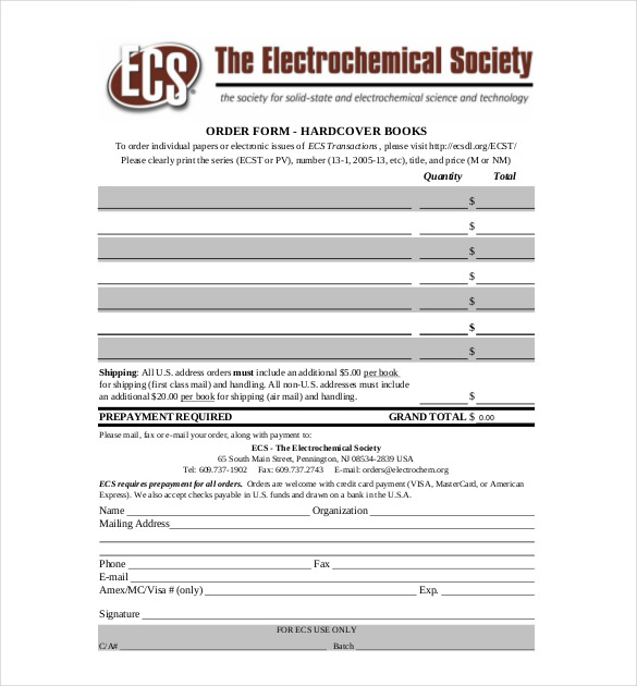 book order form templates