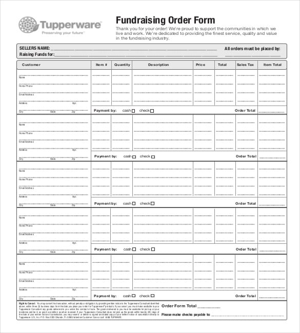 fundraising order form template