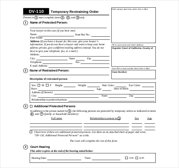 Sample Restraining Order Form