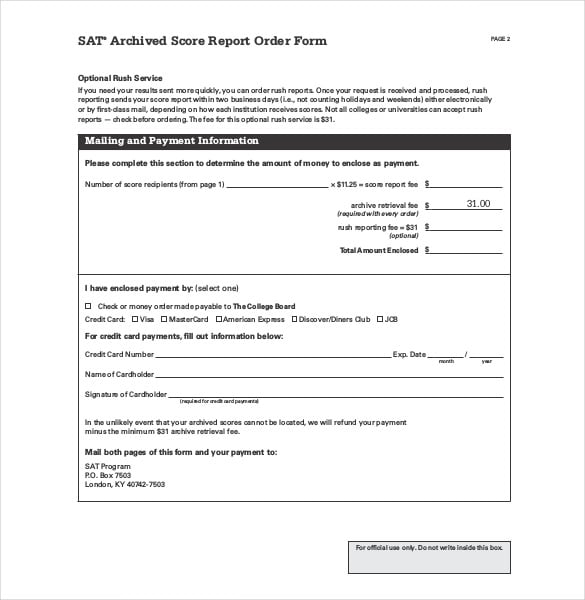 score report order form