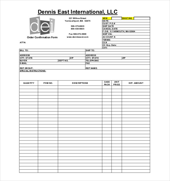 dei order form template