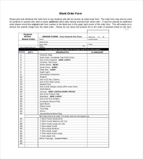 blank work order form template