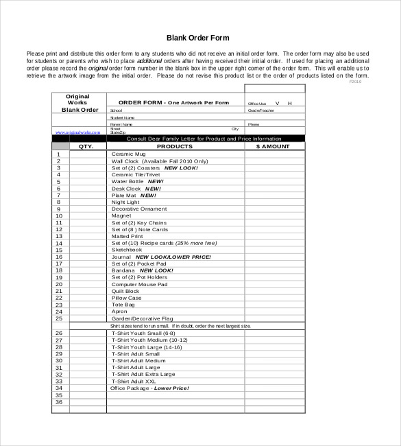 Sample tupperware order form template