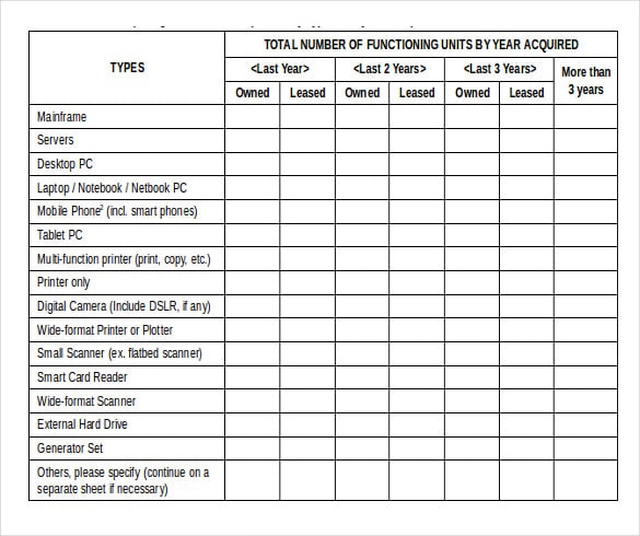 information technology infrastructure inventory template document