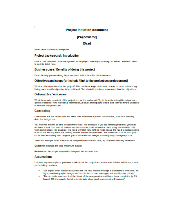 project initiation document template