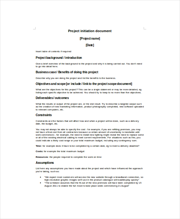 project initiation document template