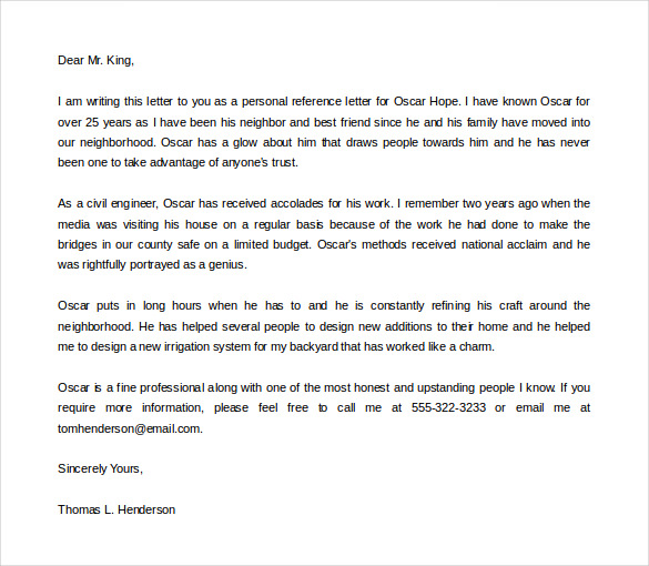 Letter Reference Personal