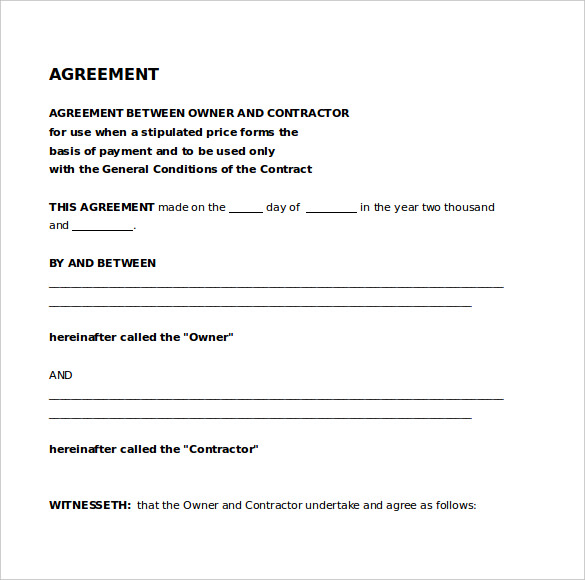 legal agreement between contractor owner