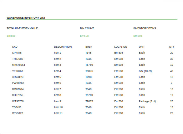 warehouse inventory control excel template