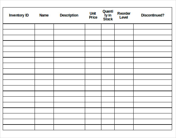 inventory control forms template