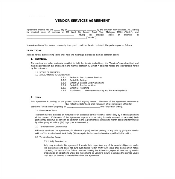 Vendor Agreement Template – 28+ Free Word, PDF Documents Download ...