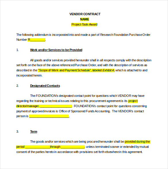 Vendor Agreement Template – 28+ Free Word, PDF Documents Download