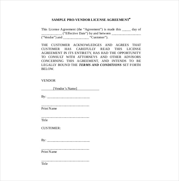 pro vendor license agreement template