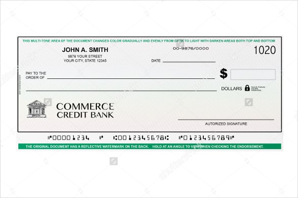 blank payment voucher banking check on a white background