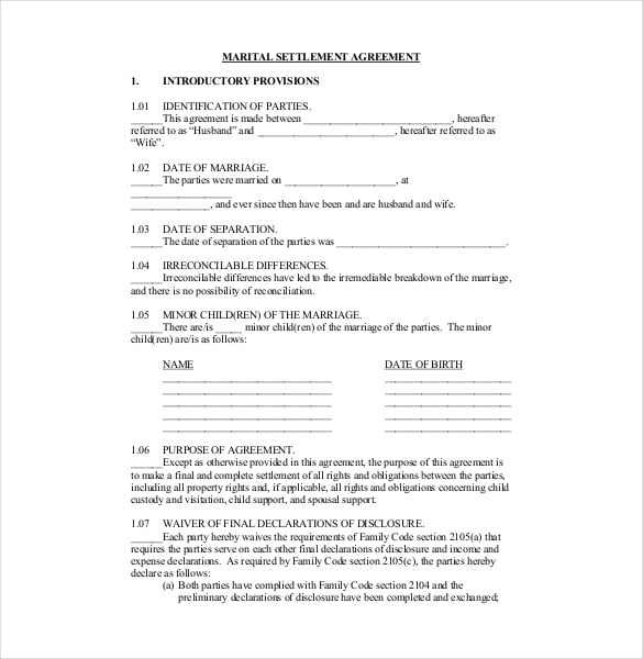 divorce settlement agreement template1