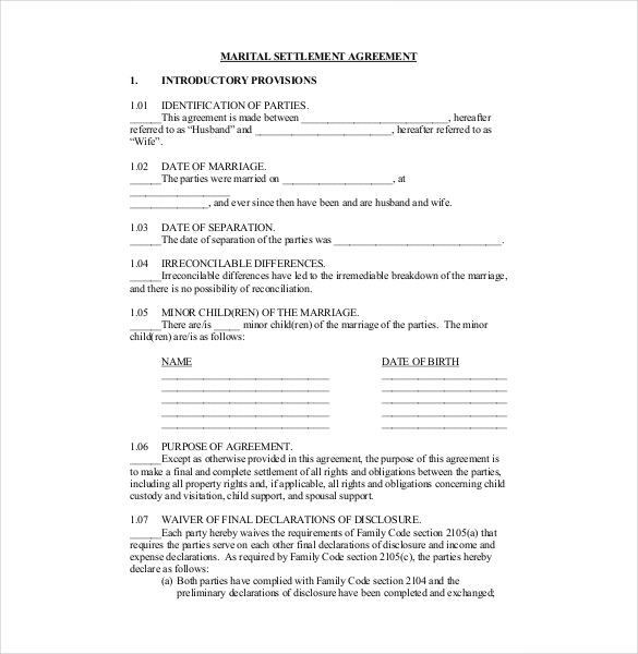 divorce settlement agreement template