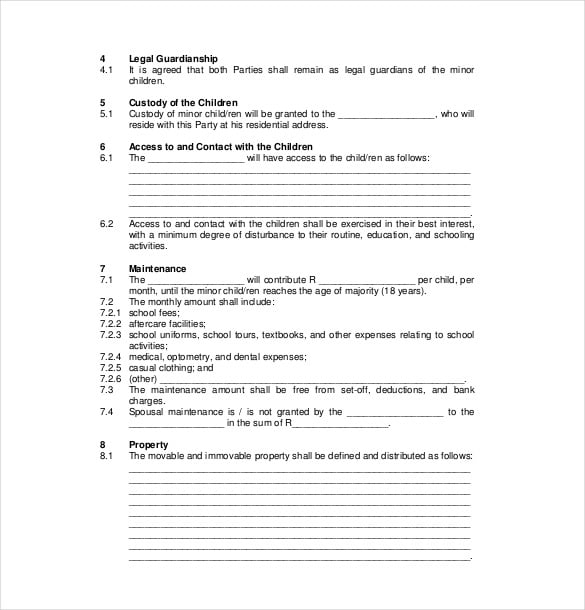 divorce settlement agreement template pdf format