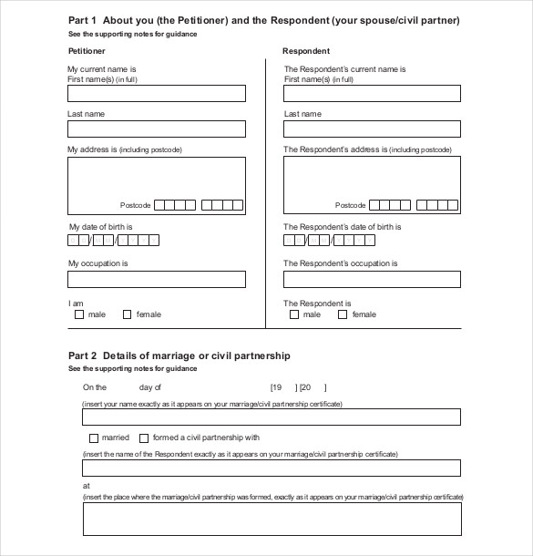 civil partner divorce agreement template