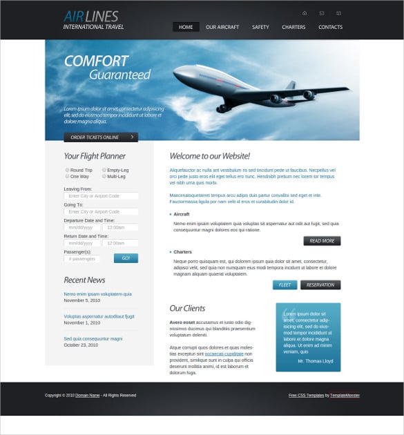 free airline transporation css website template