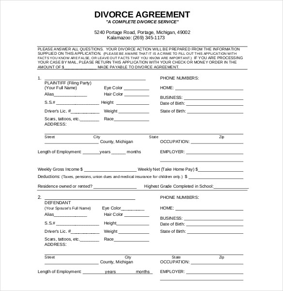 12 Divorce Agreement Templates PDF DOC