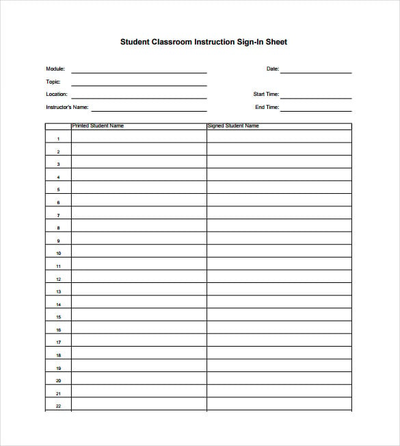 Sample Sign In Sheet | The Document Template