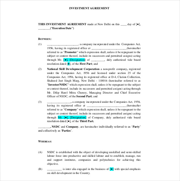 32+ Investment Agreement Templates - PDF, DOC, Xls, Apple Pages, MS Word