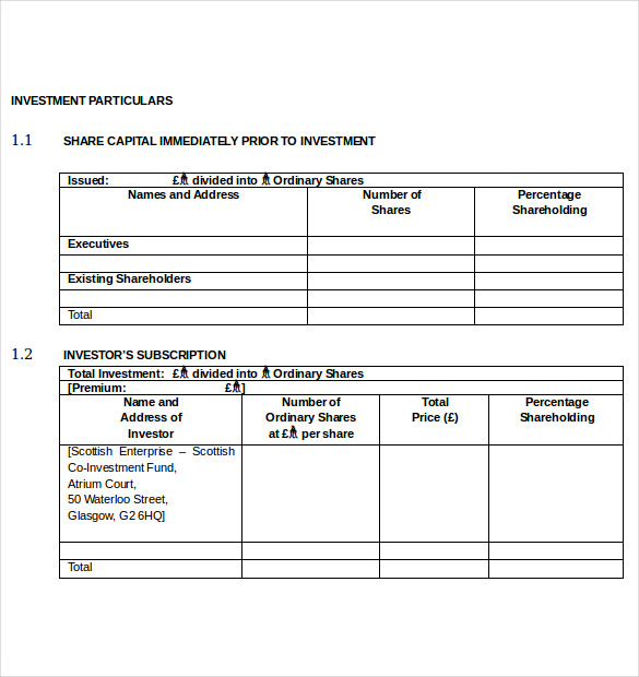 small business investment agreement template