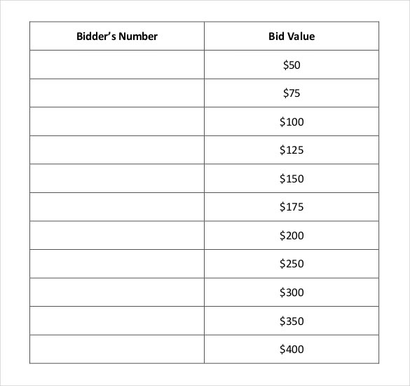 pdf format silent auction bid sheet template free