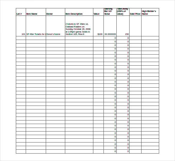 free excel format silent auction bid sheet template